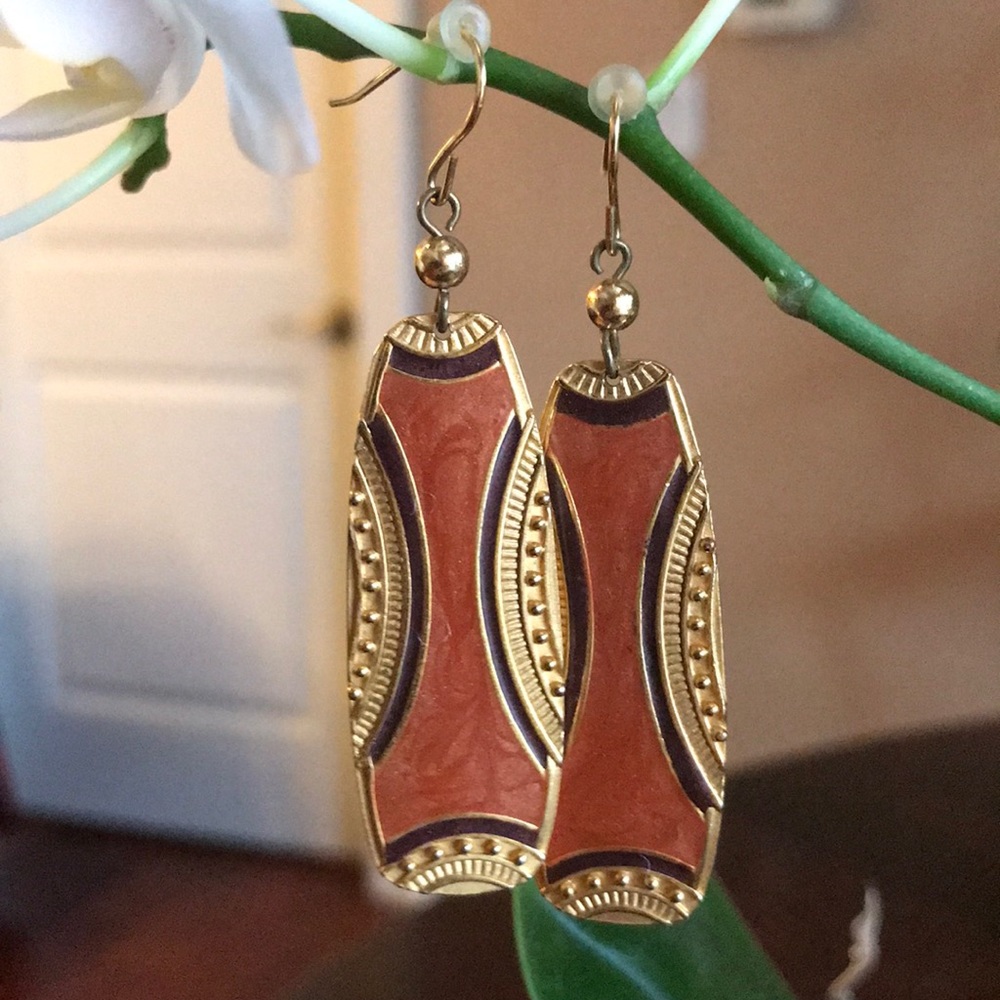 Edgar Berebi Earrings: Vintage Enamelled Tribal Fish-hook Style